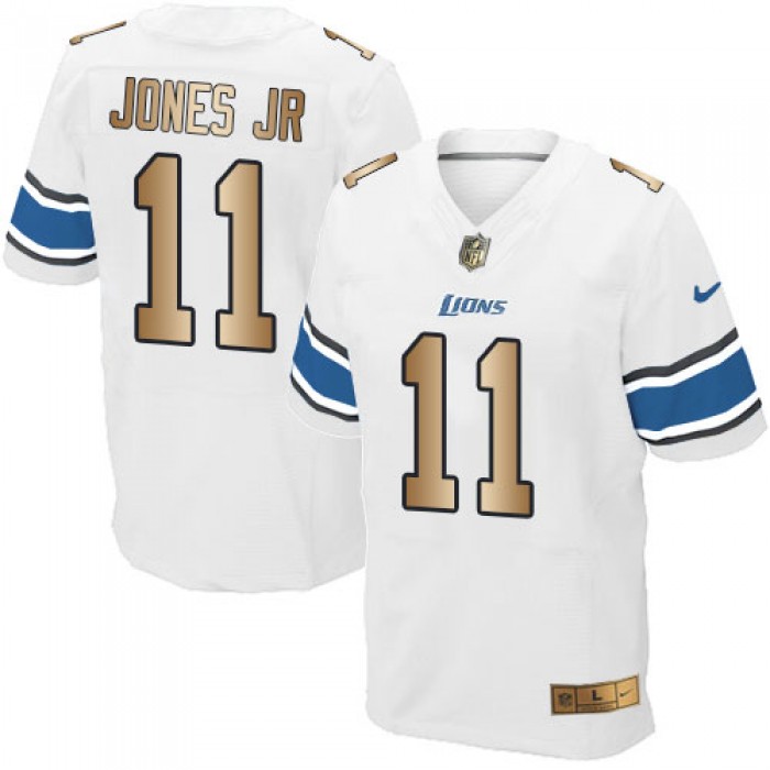 Nike Lions #11 Marvin Jones Jr White Men's Stitched NFL Elite Gold Jersey