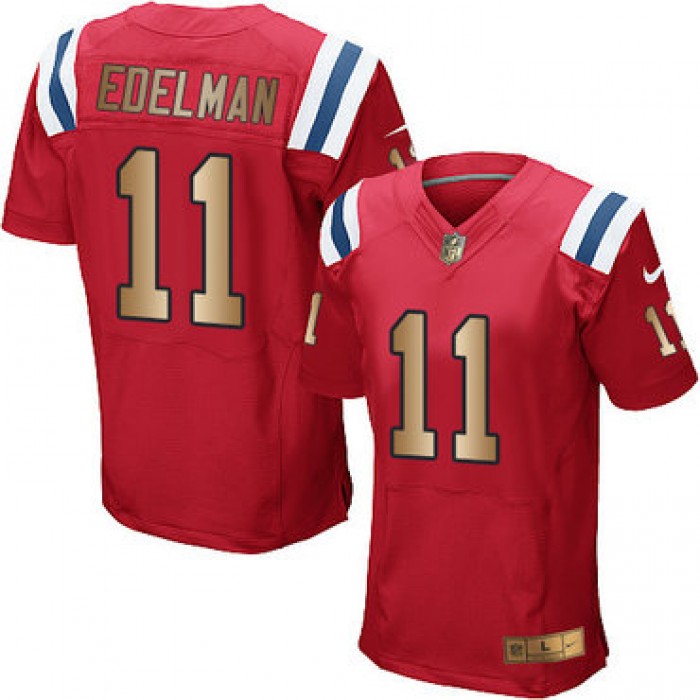 Nike Patriots #11 Julian Edelman Red Alternate Men's Stitched NFL Elite Gold Jersey