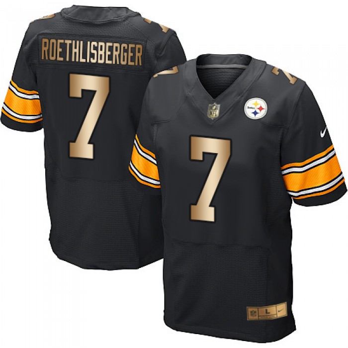 Nike Steelers #7 Ben Roethlisberger Black Team Color Men's Stitched NFL Elite Gold Jersey