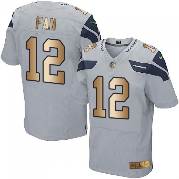 Nike Seahawks #12 Fan Grey Alternate Men's Stitched NFL Elite Gold Jersey