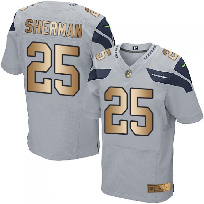 Nike Seahawks #25 Richard Sherman Grey Alternate Men's Stitched NFL Elite Gold Jersey