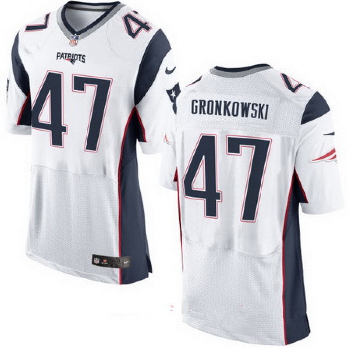 Men's New England Patriots #47 Glenn Gronkowski White Road Stitched NFL Nike Elite Jersey