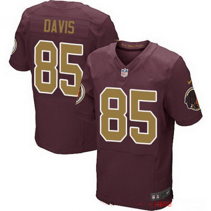 Men's Washington Redskins #85 Vernon Davis Red with Gold Alternate Stitched NFL Nike Elite Jersey