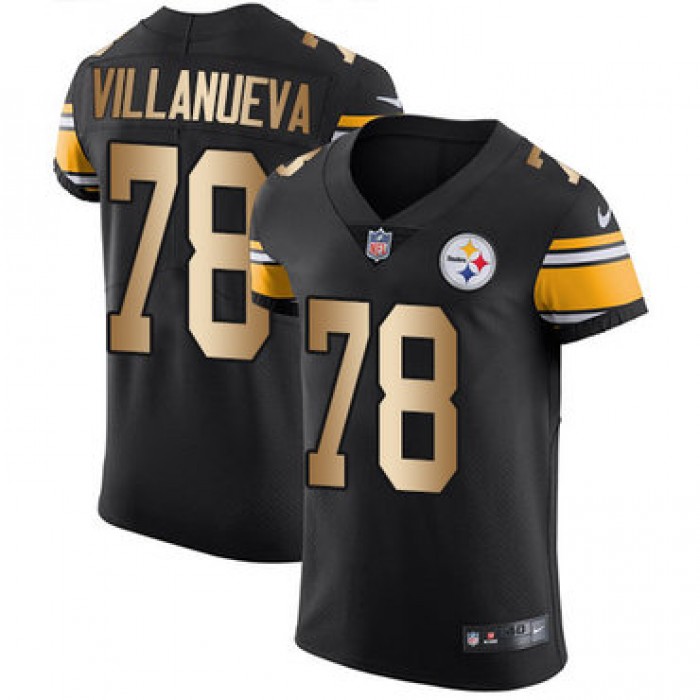 Nike Pittsburgh Steelers #78 Alejandro Villanueva Black Team Color Men's Stitched NFL Elite Gold Jersey