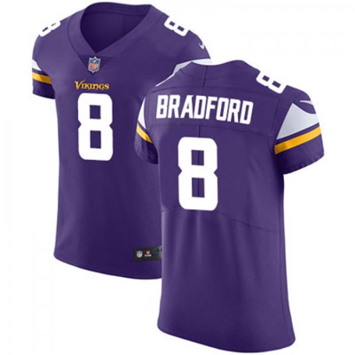 Men's Nike Minnesota Vikings #8 Sam Bradford Purple Team Color Stitched NFL Vapor Untouchable Elite Jersey