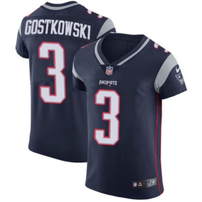 Men's Nike New England Patriots #3 Stephen Gostkowski Navy Blue Team Color Stitched NFL Vapor Untouchable Elite Jersey
