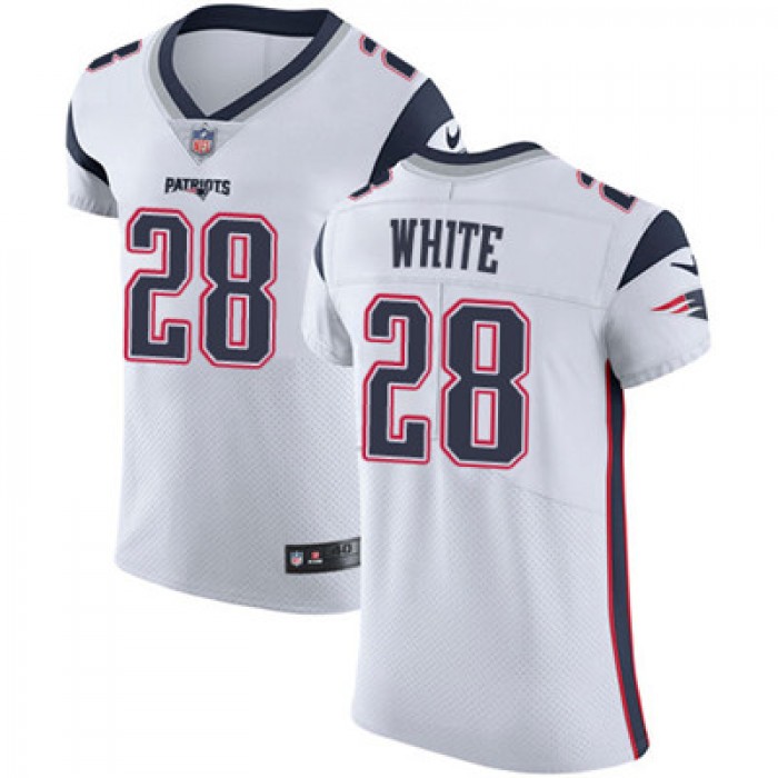 Men's Nike New England Patriots #28 James White White Stitched NFL Vapor Untouchable Elite Jersey