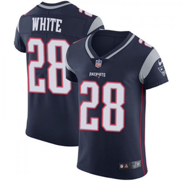 Men's Nike New England Patriots #28 James White Navy Blue Team Color Stitched NFL Vapor Untouchable Elite Jersey