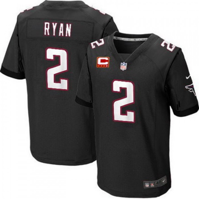 Nike Atlanta Falcons #2 Matt Ryan Black C Patch Elite Jersey