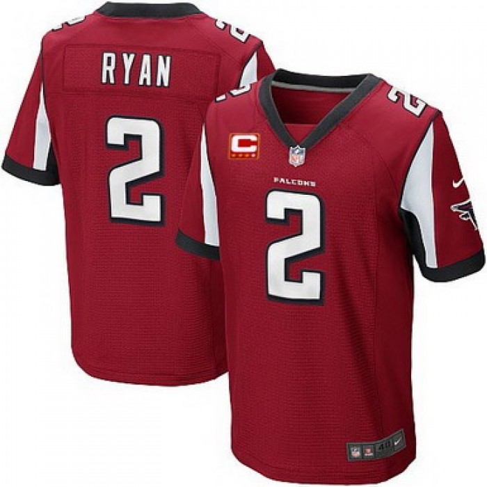 Nike Atlanta Falcons #2 Matt Ryan Red C Patch Elite Jersey