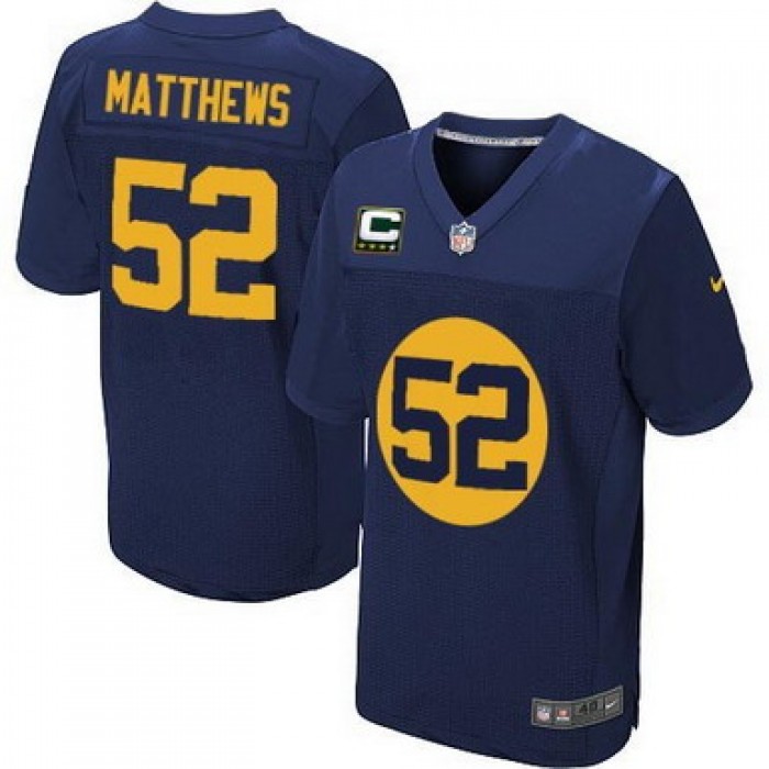 Nike Green Bay Packers #52 Clay Matthews Navy Blue C Patch Elite Jersey
