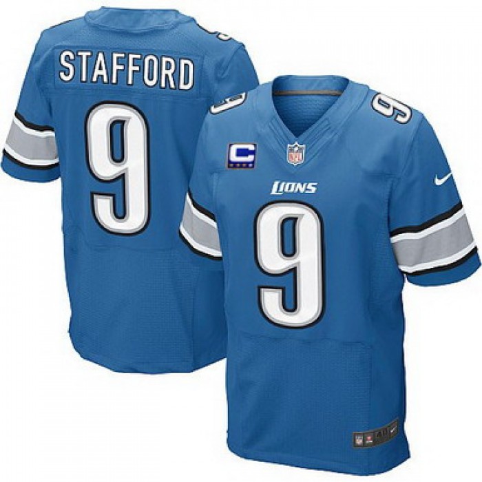 Nike Detroit Lions #9 Matthew Stafford Light Blue C Patch Elite Jersey