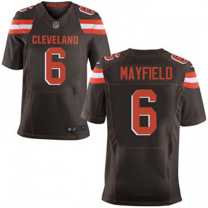 Nike Cleveland Browns #6 Baker Mayfield Brown 2018 NFL Draft Pick Elite Jersey