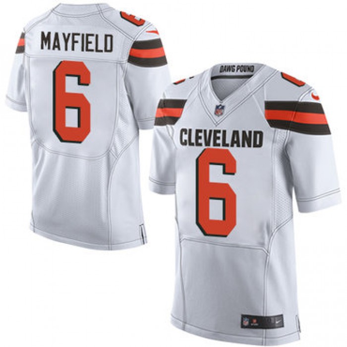 Nike Cleveland Browns #6 Baker Mayfield White 2018 NFL Draft Pick Elite Jersey