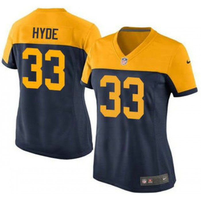 Women's Green Bay Packers #33 Micah Hyde Navy Blue With Gold NFL Nike Game Jersey