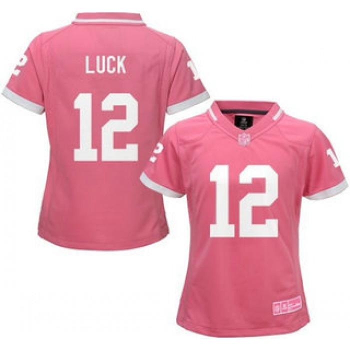 Women's Indianapolis Colts #12 Andrew Luck Pink Bubble Gum 2015 NFL Jersey