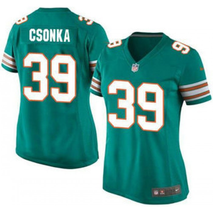Women's Miami Dolphins #39 Larry Csonka Aqua Green Alternate 2015 NFL Nike Game Jersey