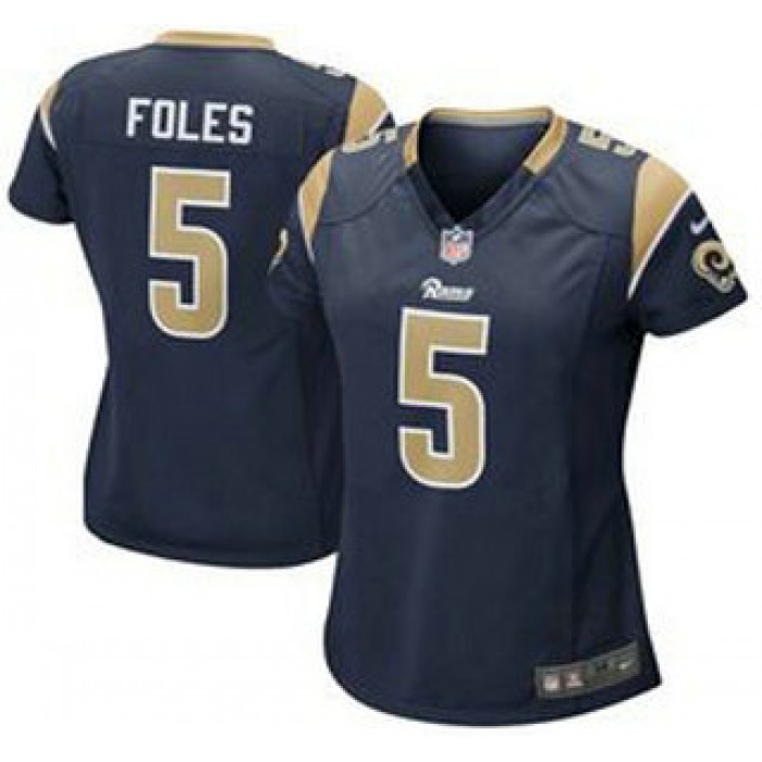 Women's Nike St. Louis Rams #5 Nick Foles Navy Blue Team Color NFL Nike Game Jersey