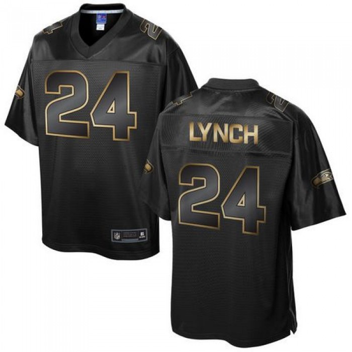 Nike Seahawks #24 Marshawn Lynch Pro Line Black Gold Collection Men's Stitched NFL Game Jersey