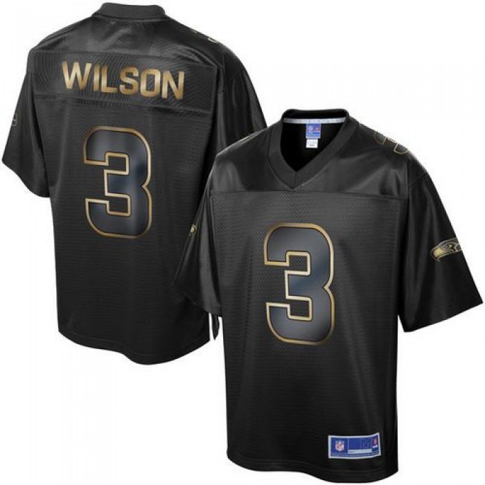 Nike Seahawks #3 Russell Wilson Pro Line Black Gold Collection Men's Stitched NFL Game Jersey