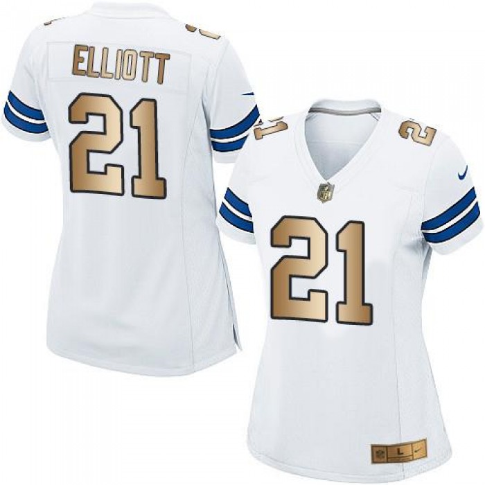 Nike Cowboys #21 Ezekiel Elliott White Women's Stitched NFL Elite Gold Jersey