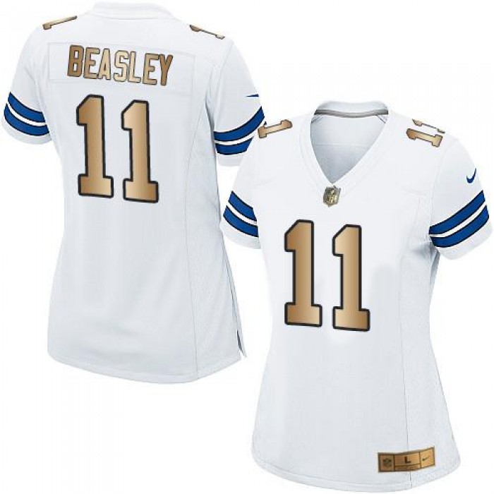 Nike Cowboys #11 Cole Beasley White Women's Stitched NFL Elite Gold Jersey