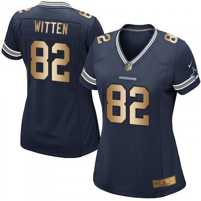 Nike Cowboys #82 Jason Witten Navy Blue Team Color Women's Stitched NFL Elite Gold Jersey