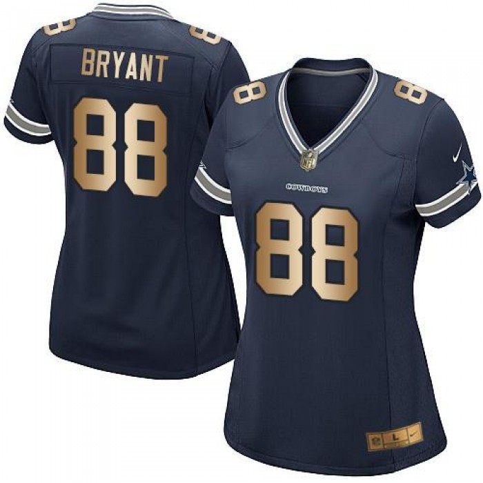 Nike Cowboys #88 Dez Bryant Navy Blue Team Color Women's Stitched NFL Elite Gold Jersey