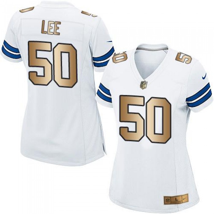Nike Cowboys #50 Sean Lee White Women's Stitched NFL Elite Gold Jersey