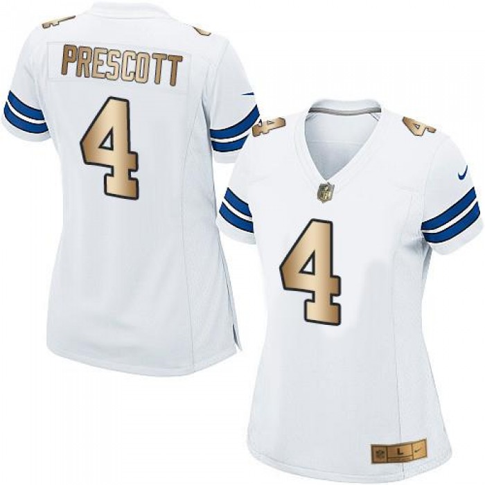 Nike Cowboys #4 Dak Prescott White Women's Stitched NFL Elite Gold Jersey