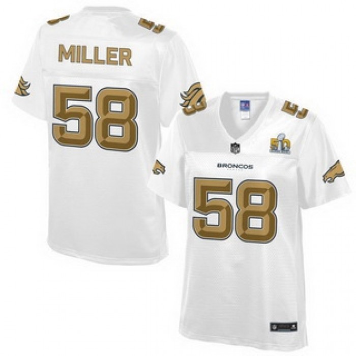 Denver Broncos #58 Von Miller Nike All White With Gold 2016 Super Bowl 50 Patch Game Jersey