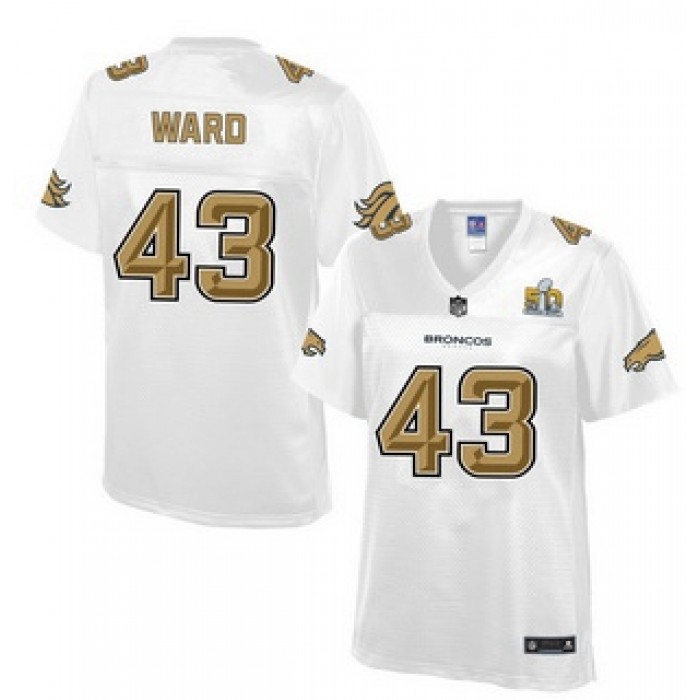Denver Broncos #43 T. J. Ward Nike All White With Gold 2016 Super Bowl 50 Patch Game Jersey
