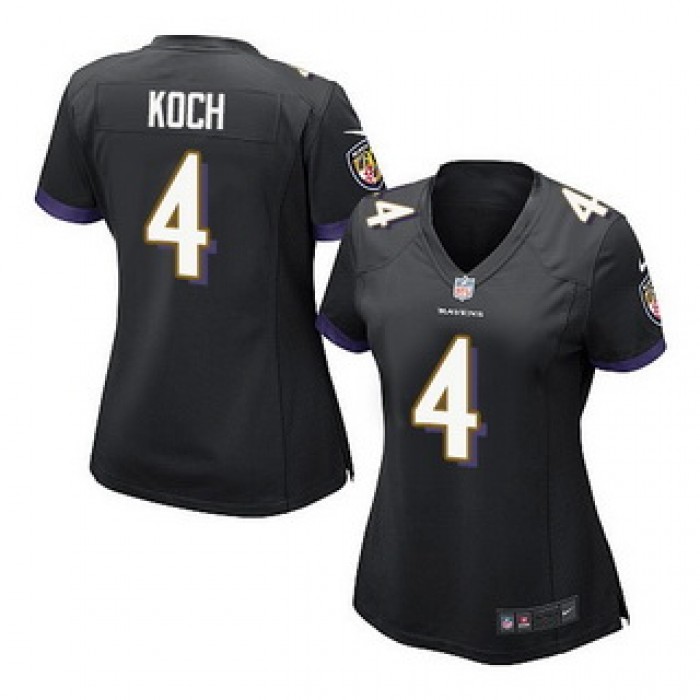 Women's Baltimore Ravens #4 Sam Koch Nike Game Black Alternate Jersey