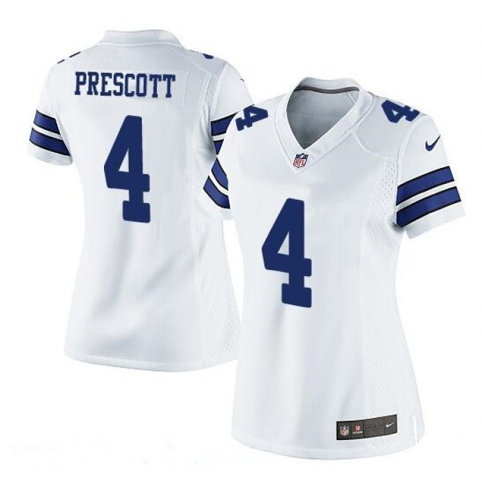 Women's Dallas Cowboys #4 Dak Prescott White Road Stitched NFL Nike Game Jersey