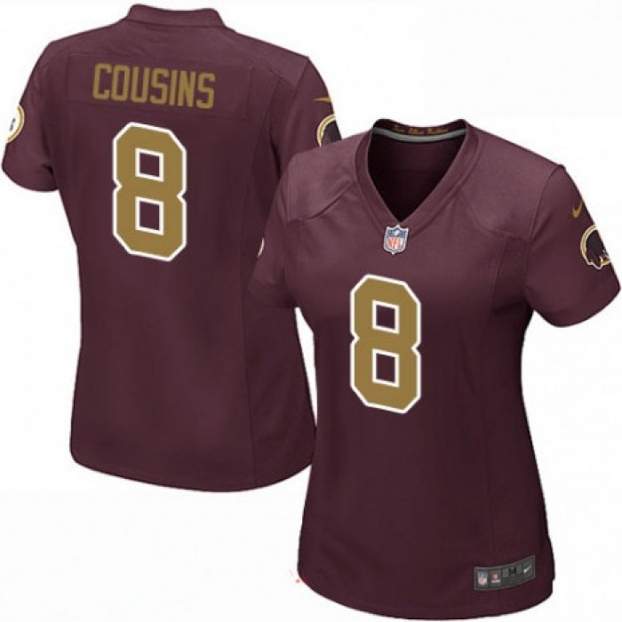 Women's Washington Redskins #8 Kirk Cousins Burgundy Red With Gold Alternate Stitched NFL Nike Game Jersey