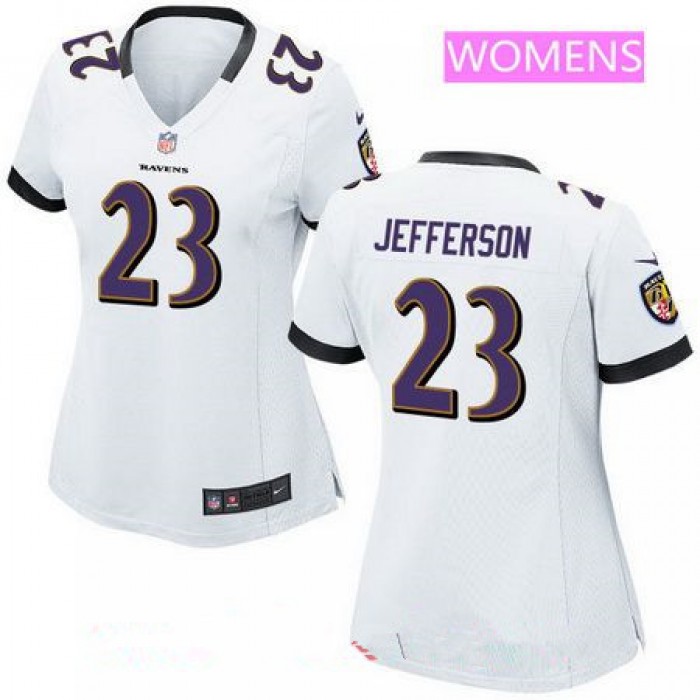 Women's Baltimore Ravens #23 Tony Jefferson White Road Stitched NFL Nike Game Jersey