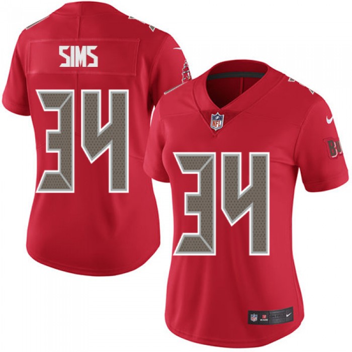Women's Nike Buccaneers #34 Charles Sims Red Stitched NFL Limited Rush Jersey