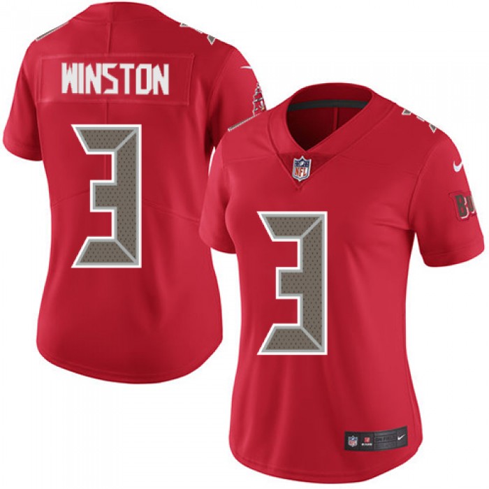 Women's Nike Buccaneers #3 Jameis Winston Red Stitched NFL Limited Rush Jersey