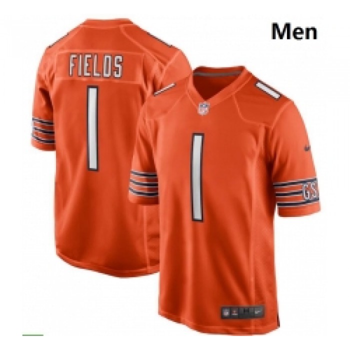 Men Nike Chicago Bears #1 Justin Fields Orange 2021 NFL Draft First Round Pick Alternate Game Jersey