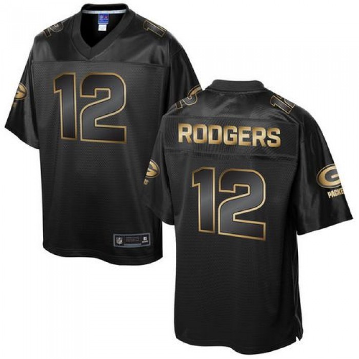 Nike Packers #12 Aaron Rodgers Pro Line Black Gold Collection Men's Stitched NFL Game Jersey