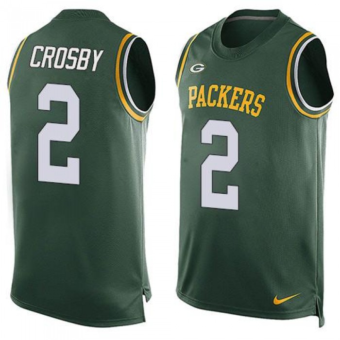 Men's Green Bay Packers #2 Mason Crosby Green Hot Pressing Player Name & Number Nike NFL Tank Top Jersey