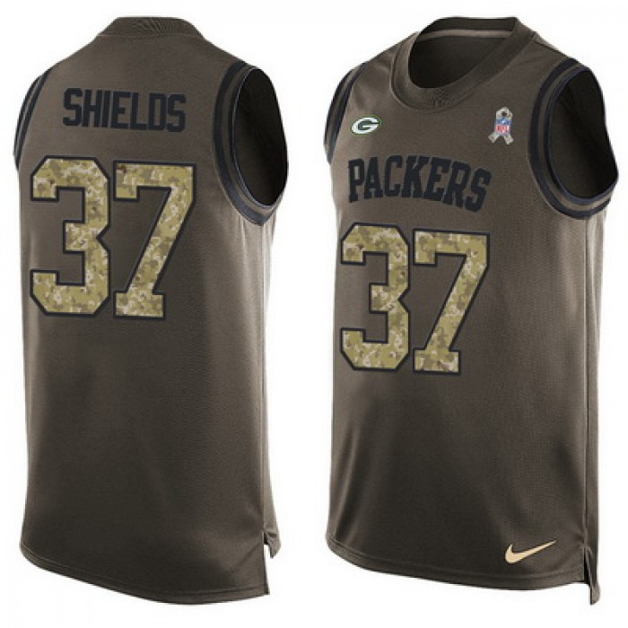Men's Green Bay Packers #37 Sam Shields Green Salute to Service Hot Pressing Player Name & Number Nike NFL Tank Top Jersey