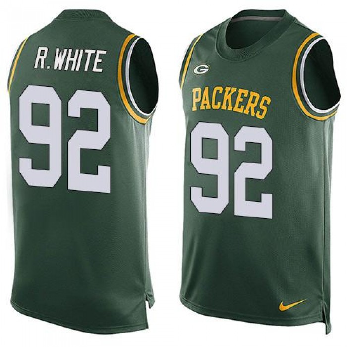Men's Green Bay Packers #92 Reggie White Green Hot Pressing Player Name & Number Nike NFL Tank Top Jersey