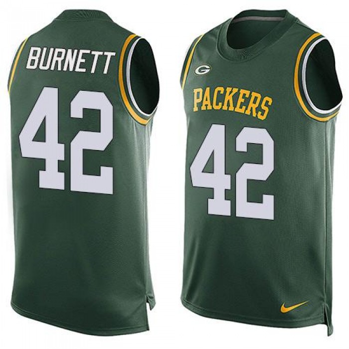 Men's Green Bay Packers #42 Morgan Burnett Green Hot Pressing Player Name & Number Nike NFL Tank Top Jersey