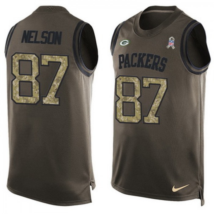 Men's Green Bay Packers #87 Jordy Nelson Green Salute to Service Hot Pressing Player Name & Number Nike NFL Tank Top Jersey