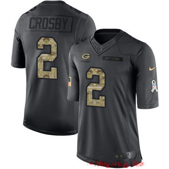 Men's Green Bay Packers #2 Mason Crosby Black Anthracite 2016 Salute To Service Stitched NFL Nike Limited Jersey