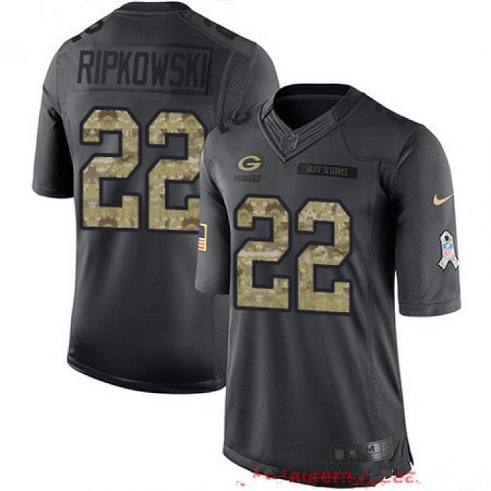 Men's Green Bay Packers #22 Aaron Ripkowski Black Anthracite 2016 Salute To Service Stitched NFL Nike Limited Jersey