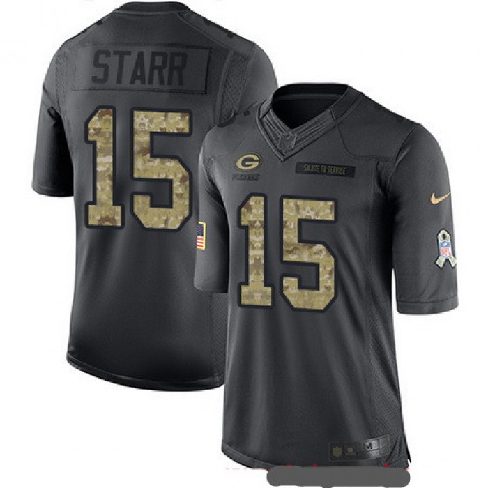 Men's Green Bay Packers #15 Bart Starr Black Anthracite 2016 Salute To Service Stitched NFL Nike Limited Jersey