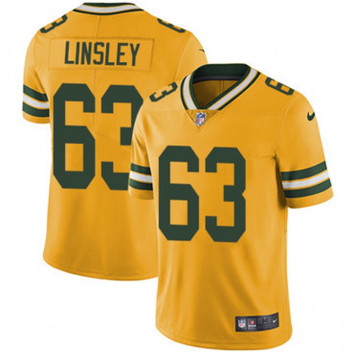 Nike Green Bay Packers #63 Corey Linsley Yellow Men's Stitched NFL Limited Rush Jersey