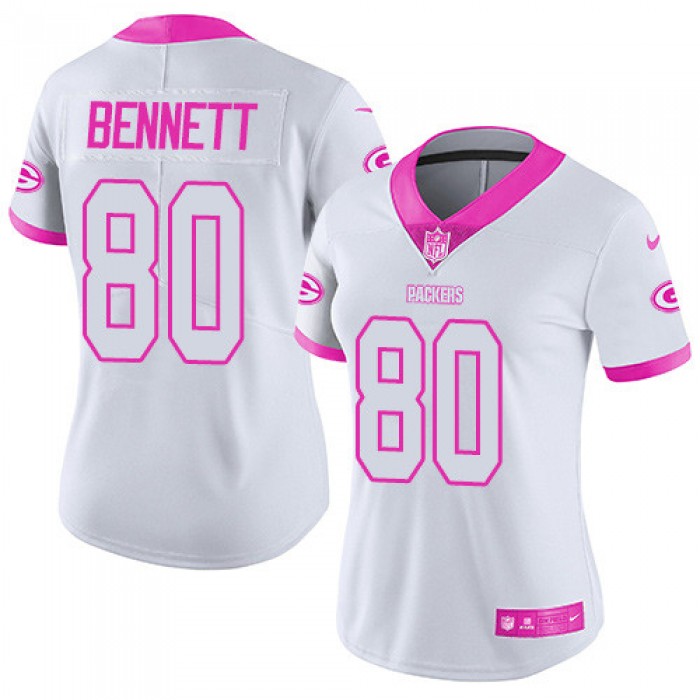 Women's Nike Packers #80 Martellus Bennett White Pink Stitched NFL Limited Rush Fashion Jersey